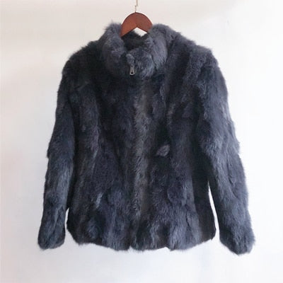 2019 High Quality Real Fur Coat Fashion Genuine Rabbit Fur Overcoats Elegant Women Winter Outwear Stand Collar Rabbit Fur Jacket