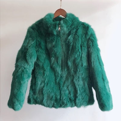 2019 High Quality Real Fur Coat Fashion Genuine Rabbit Fur Overcoats Elegant Women Winter Outwear Stand Collar Rabbit Fur Jacket