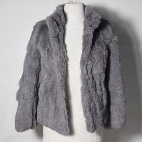 2019 High Quality Real Fur Coat Fashion Genuine Rabbit Fur Overcoats Elegant Women Winter Outwear Stand Collar Rabbit Fur Jacket