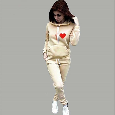 2019 Autumn Winter 2 Piece Set Women Hoodie Pants Printed Tracksuit Pullover Sweatshirt Trousers With Pockets Tracksuit Suits