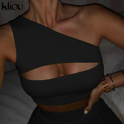 Kliou 2019 summer women neon color two pieces set off shoulder hollow out crop top elastic high waist shorts outfit tracksuit